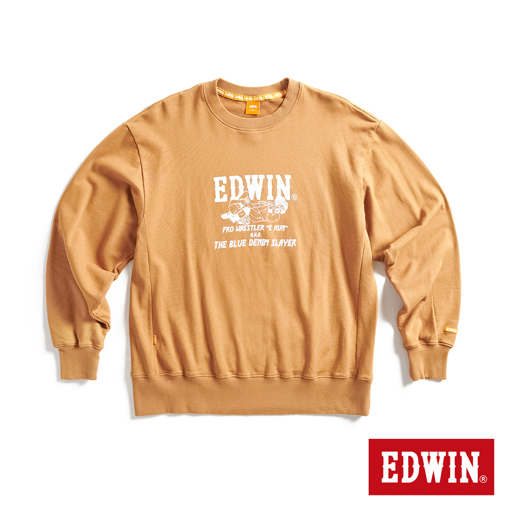 EDWIN 橘標 摔角手E君摔角技寬版厚長袖T恤(土黃色)-男款