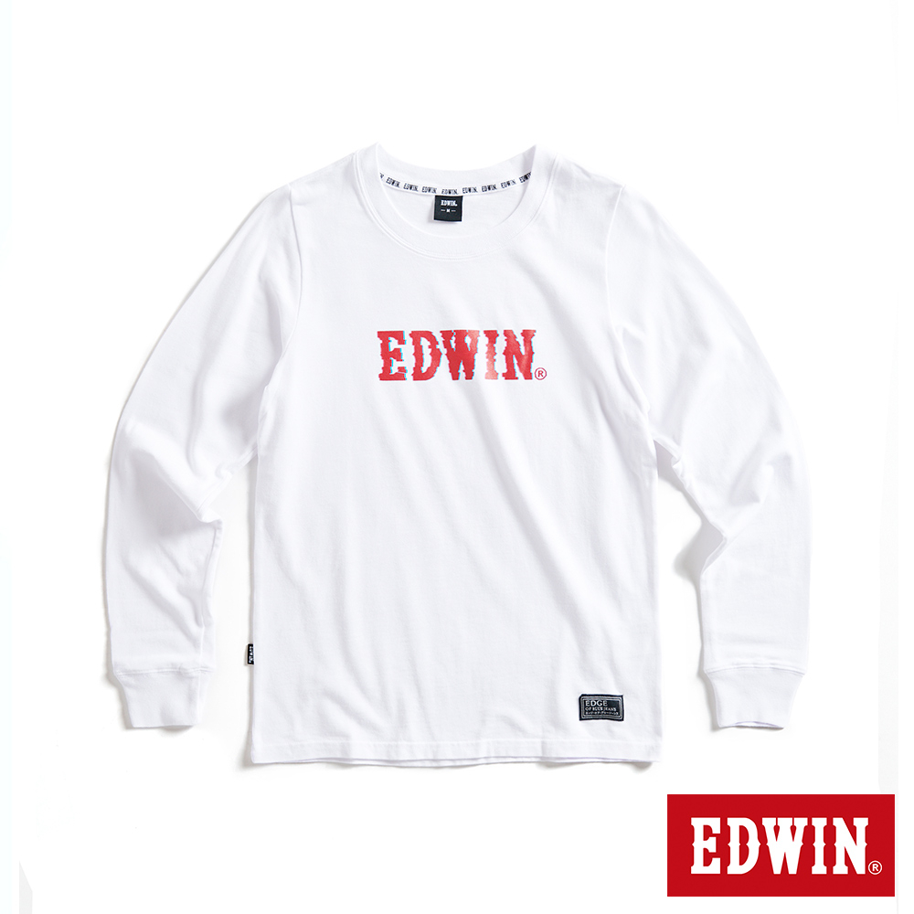 EDWIN EDGE 光能雜訊LOGO印花長袖T恤(白色)-女款