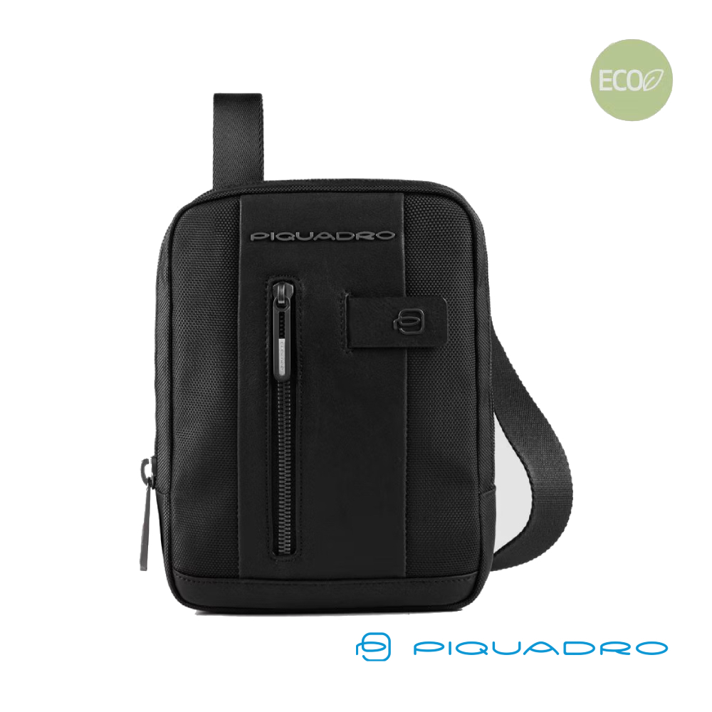 [義大利 Piquadro] 斜背包推薦 側背包 回收再製尼龍 適用11吋平板 CA1816BR2-黑色