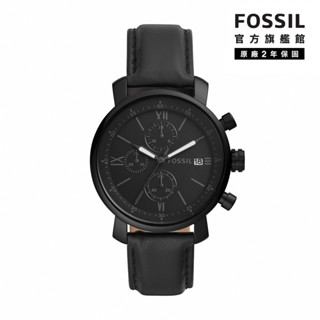 【FOSSIL 官方旗艦館】Rhett 三眼計時黑潮男錶 黑色真皮錶帶 42MM BQ1703