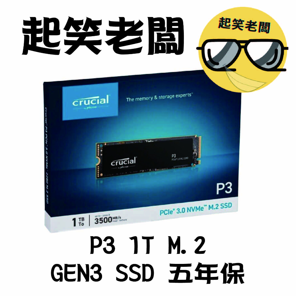 【全新含稅】美光 P3 1T M.2 PCIe Gen3 NVMe SSD固態硬碟(CT1000P3SSD8)