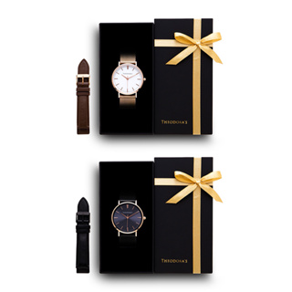 【THEODORA'S】限定禮盒Hera手錶+替換錶帶2入組-蛋殼白面-米蘭玫金 / 深藍面-米蘭黑【希奧朵拉】