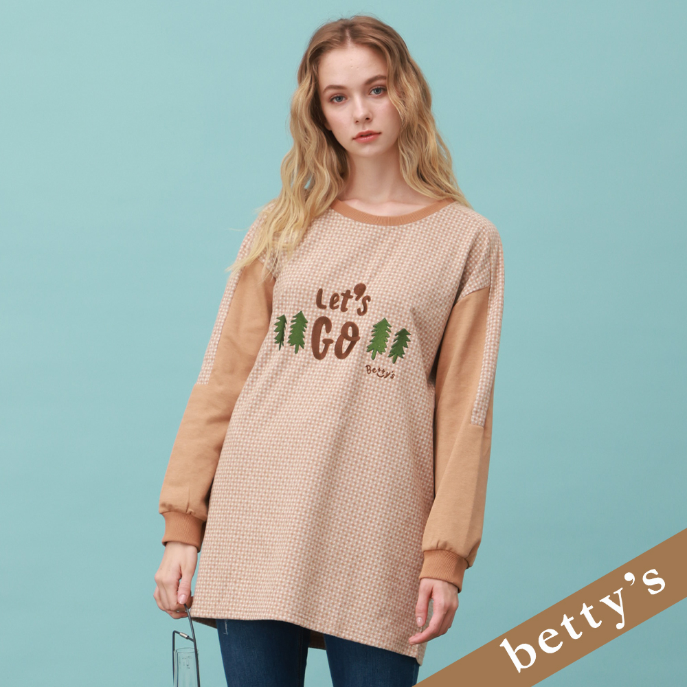 betty’s貝蒂思(25)Let's Go格紋拼接長版T-shirt(卡其色)