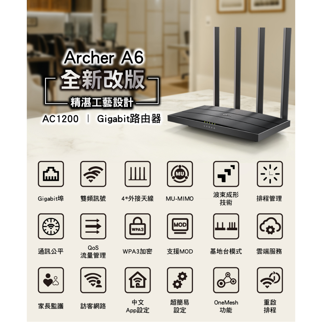 公司貨含發票~TP-Link Archer A6 AC1200 Giga 無線路由器 分享器 MOD支援