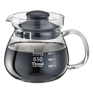【TIAMO】圓滿咖啡玻璃壺花茶壺 SGS測試合格/HG2202BK(650cc/黑)|Tiamo品牌旗艦館