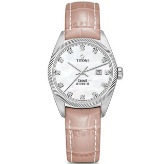 【私聊甜甜價】TITONI 梅花錶 時尚鋯石 機械腕錶 818S-ST-622 櫻花粉 30mm