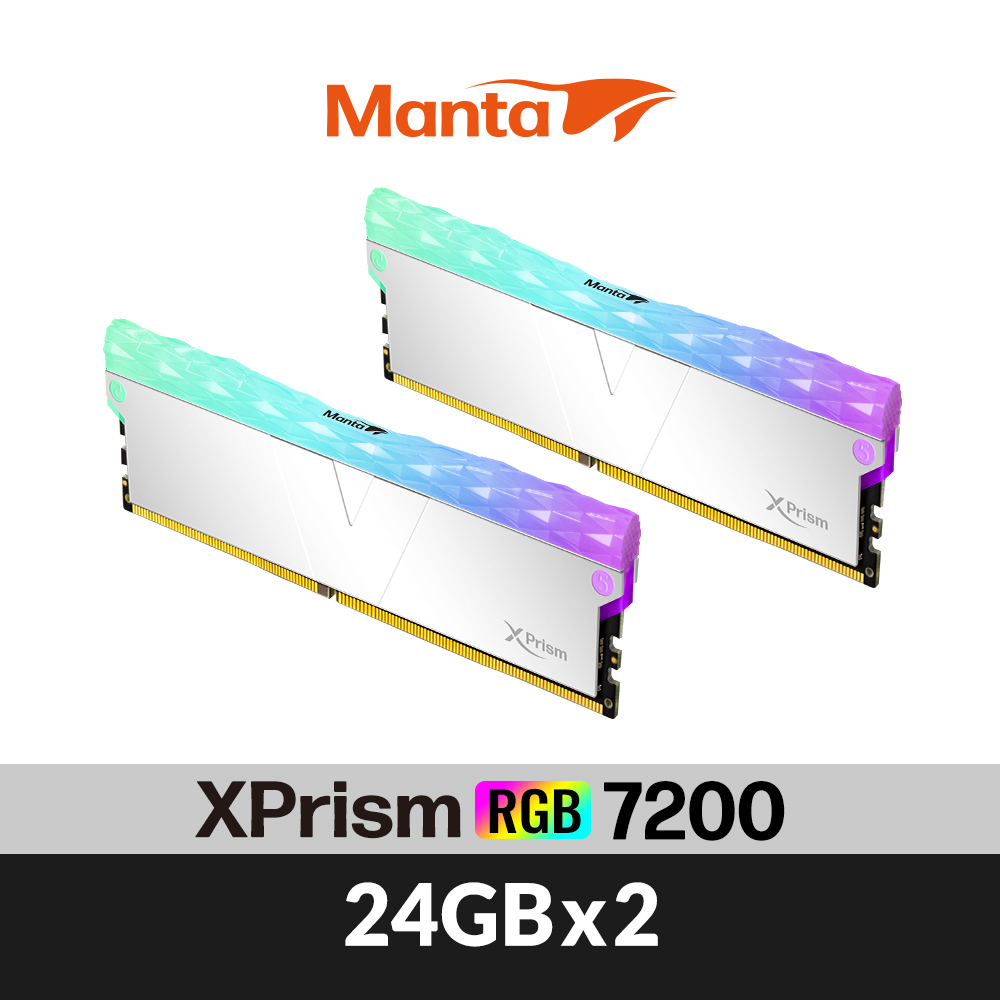 v-color全何 XPrism系列 海力士顆粒 DDR5 7200 48G(24GX2)RGB 桌上型超頻記憶體(銀)