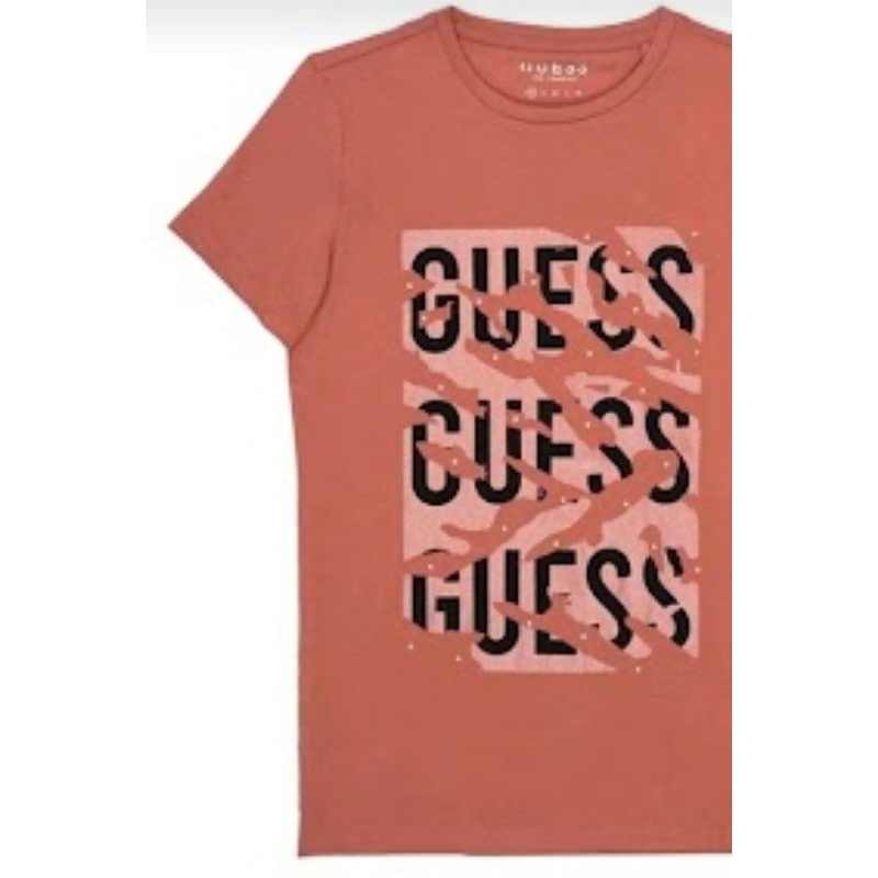 【近全新】Guess專櫃 斑駁印花Logo 女生短袖T恤 - 橘