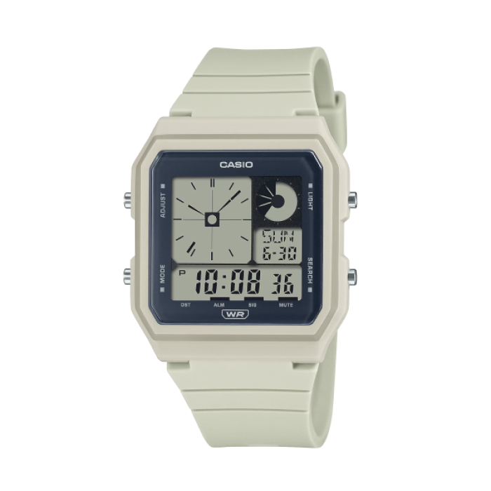 【CASIO 卡西歐】經典復古方形電子雙顯腕錶-米白色/LF-20W-8A/台灣總代理公司貨享一年保固