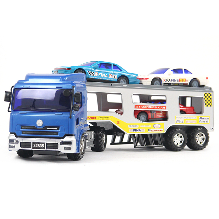 寶盟 仿真磨輪動力車系列-大型拖車(聯結車)加跑車組合 玩具車