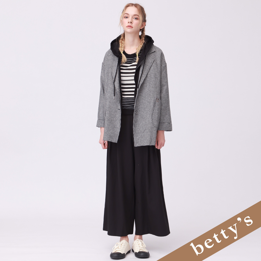 betty’s貝蒂思(25)腰鬆緊綁帶壓褶落地寬褲(黑色)