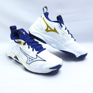 Mizuno WAVE MOMENTUM 3 男女排球鞋 V1GA231243 白x藍金