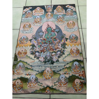 4543西藏傳老唐卡針織繡佛像非新品21度母 綠度母 西藏傳綠度母 二十一度母