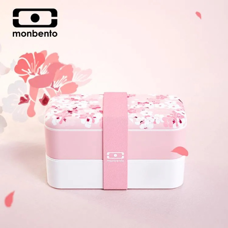 ［全新］法國MONBENTO-長形雙層便當盒 夢幻粉櫻