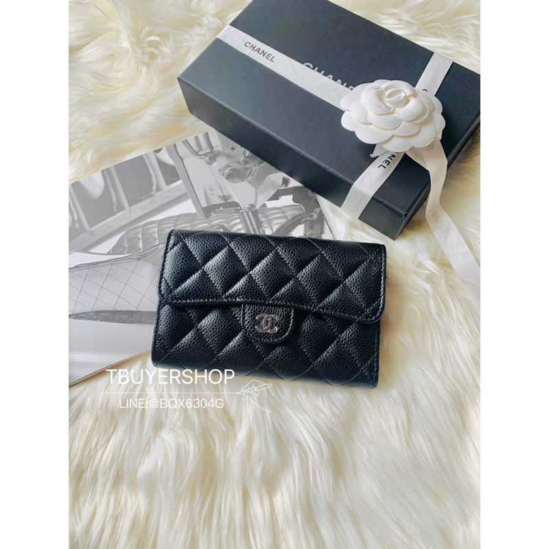 [TBUYERSHOP ] 台灣現貨🌟 Chanel cf 荔枝皮 三折中夾 黑銀