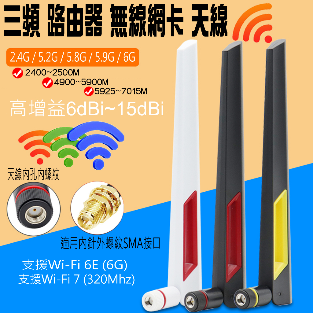 三頻 雙頻 WiFi6 6E BE200 AX210 AX200 可用 磁吸底座 延長天線 無線網路卡 路由器天線