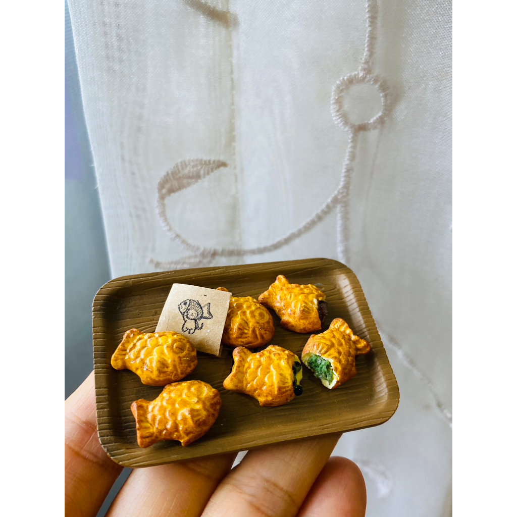 鯛魚燒 日式 雞蛋糕 紅豆 抹茶 珍珠 袖珍 手作 迷你 食玩 微型 藝術 擺飾 禮物 模型 黏土 情境布置 仿真 食物