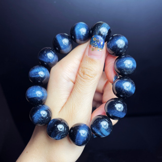 收藏級極品黑體 藍虎眼石 手珠 手串 超強藍電波9MM~14MM+ 手環 手飾