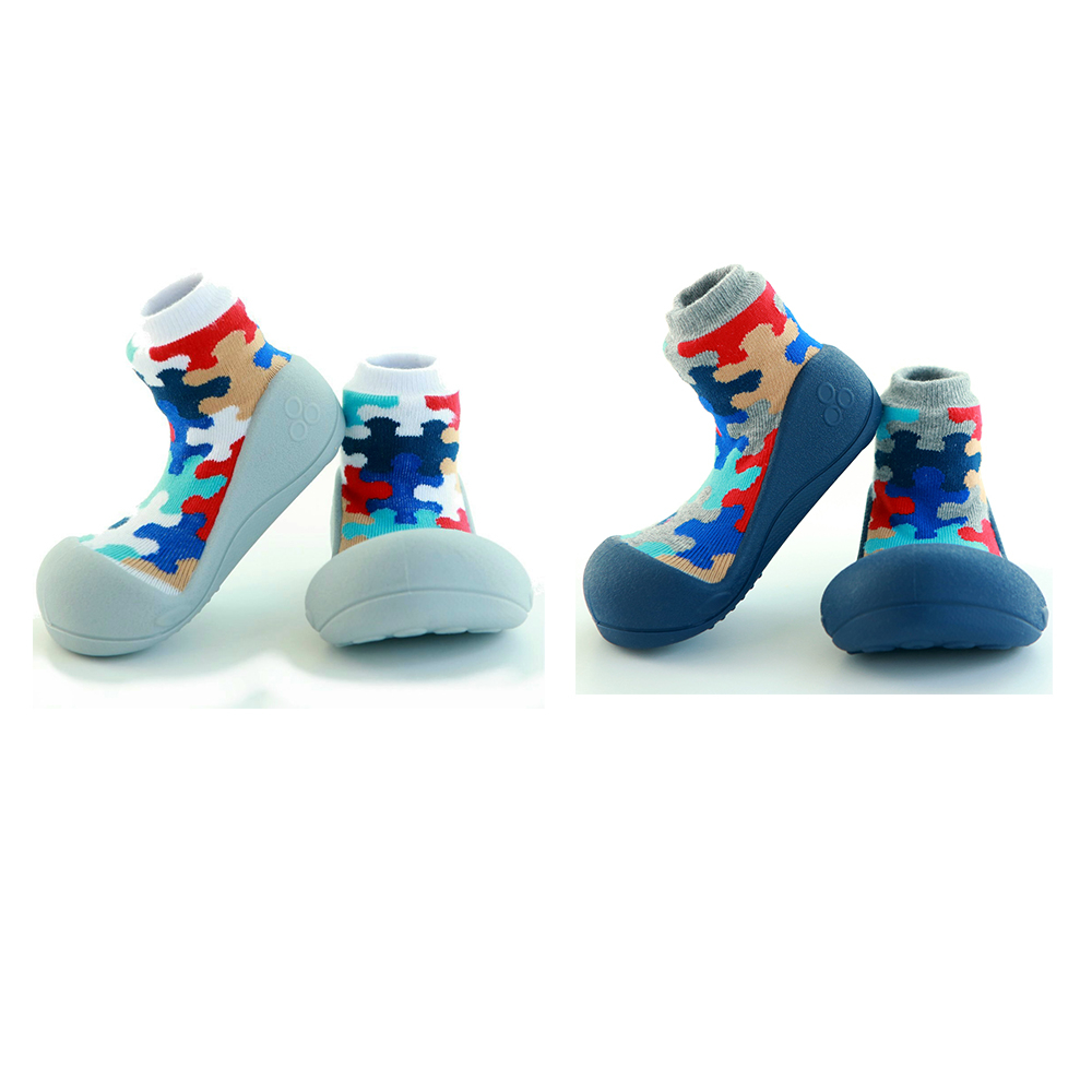 韓國Attipas-快樂學步鞋-拼圖系列(灰色/藍色)-襪型鞋