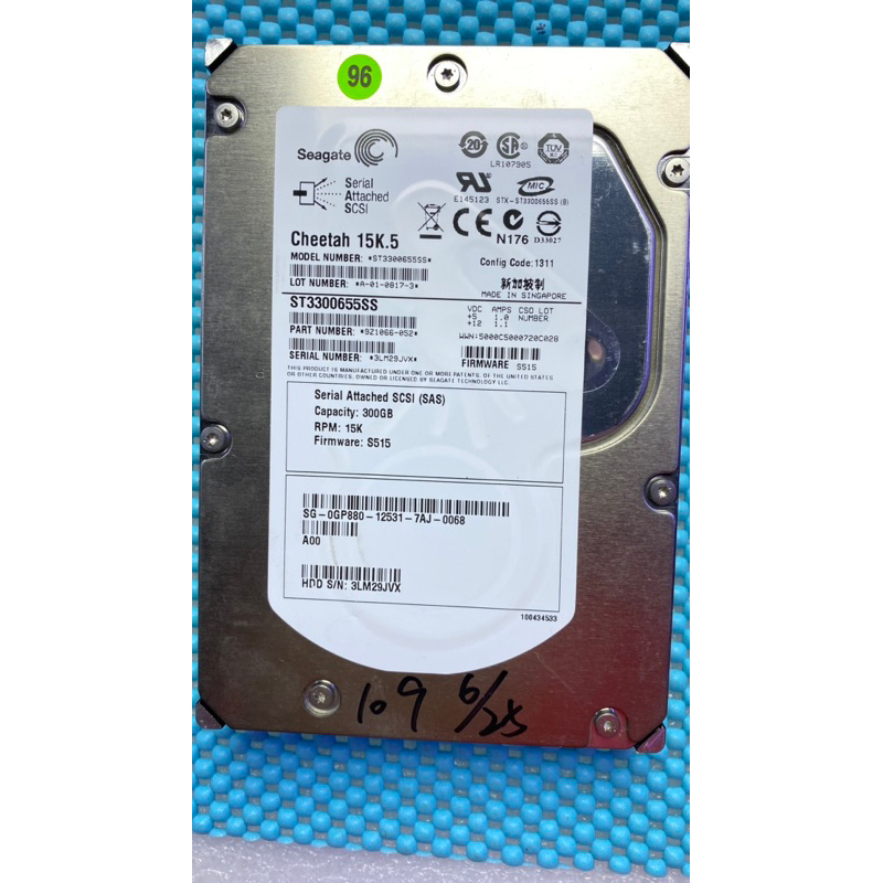 含稅價 Seagate 3.5吋 300GB 15K  SAS 伺服器硬碟 ST3300655SS 二手良品