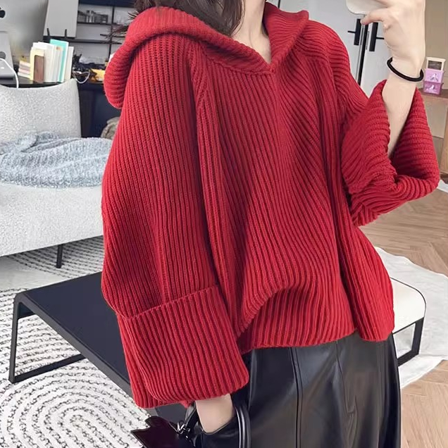 雅麗安娜 針織衫 外套 上衣 紅毛衣紅羊毛混紡V領針織衫T150-7256.