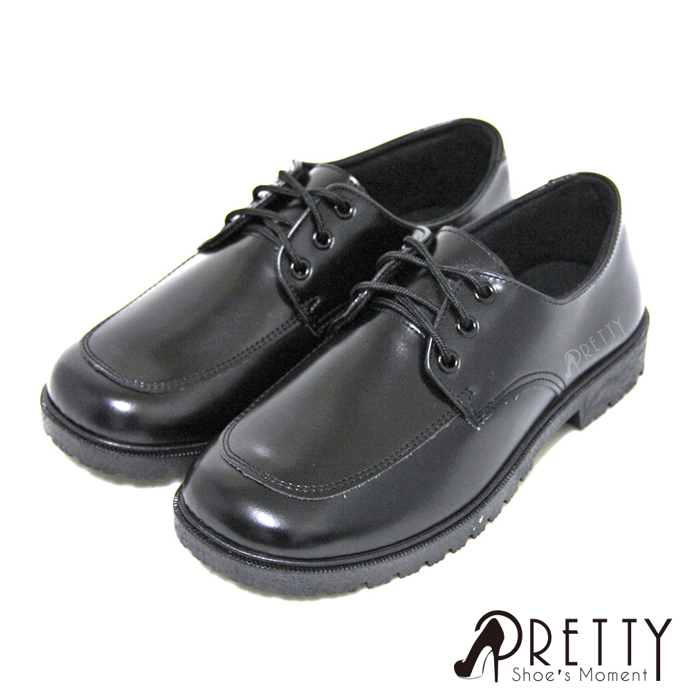 【Pretty】學院風六孔綁帶式圓頭低跟標準學生鞋皮鞋-女款 N-26815