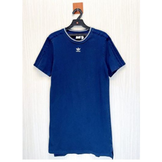 Adidas愛迪達 深藍小Logo休閒長版上衣.長版T恤