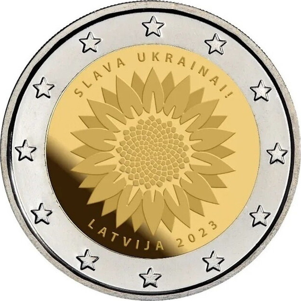 【幣】 EURO 2023年 拉脫維亞發行 榮耀歸烏克蘭！ 2歐元紀念幣
