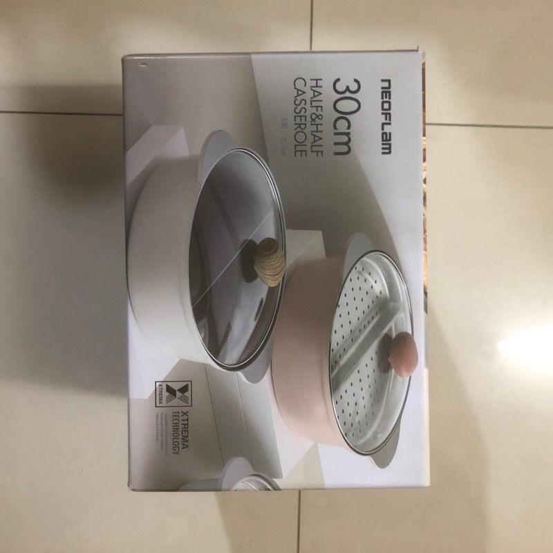 韓國NEOFLAM陶瓷不沾鑄造鴛鴦鍋蒸盤組（30cm） FIKA白色全新