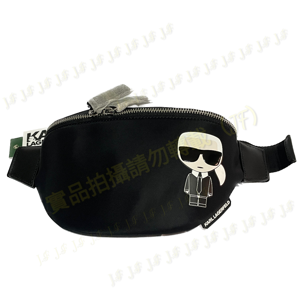 【全新正品】KARL LAGERFELD K/Ikonik 卡爾/老佛爺Q版人像尼龍肩背包/胸包/腰包/黑色 (J.F)