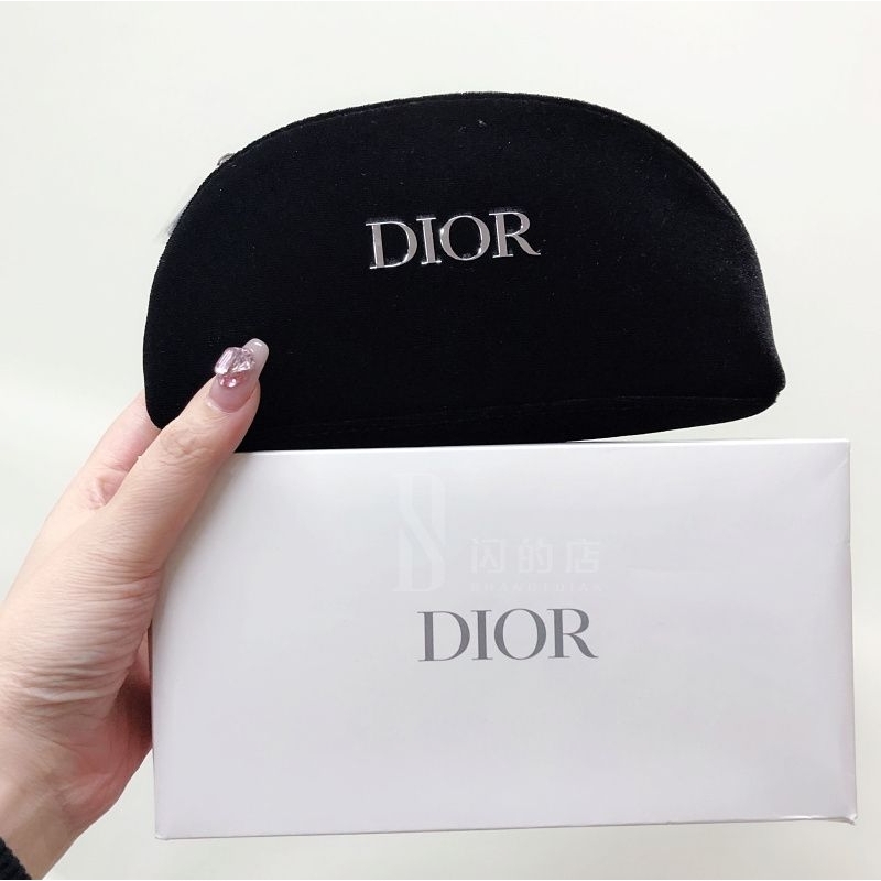 Dior迪奧化妝包黑色絨布美妝包