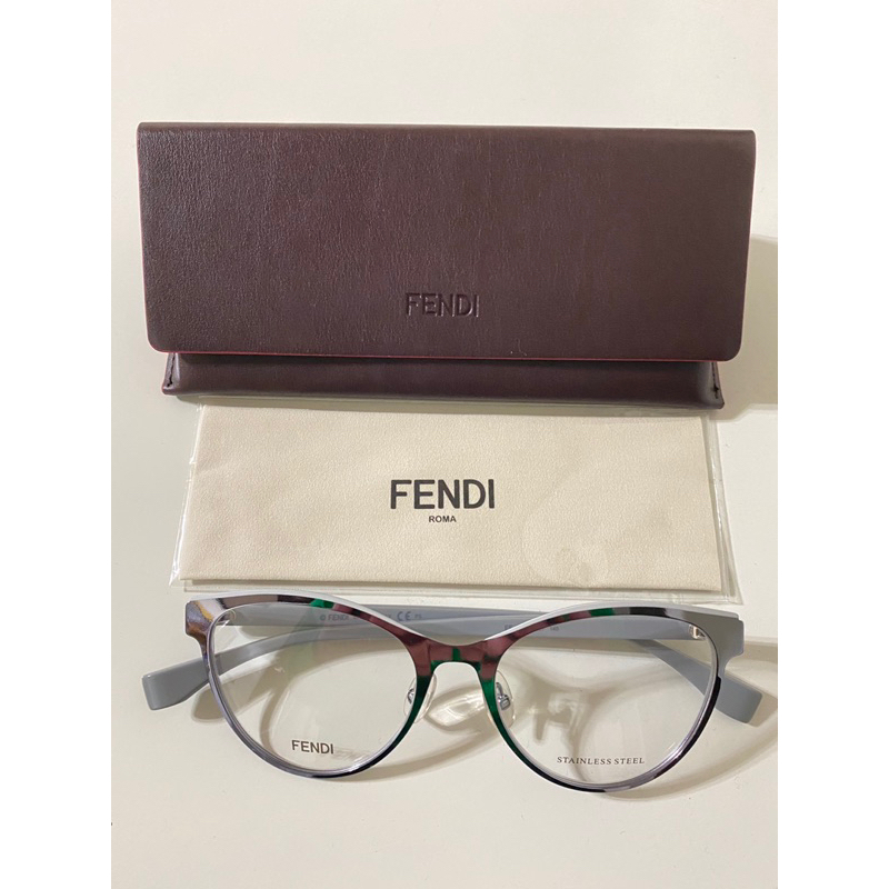 全新賠錢賣Fendi光學眼鏡義大利製芬迪近視眼鏡精品眼鏡銀色鏡框膠框眼鏡高墊鼻FF0278
