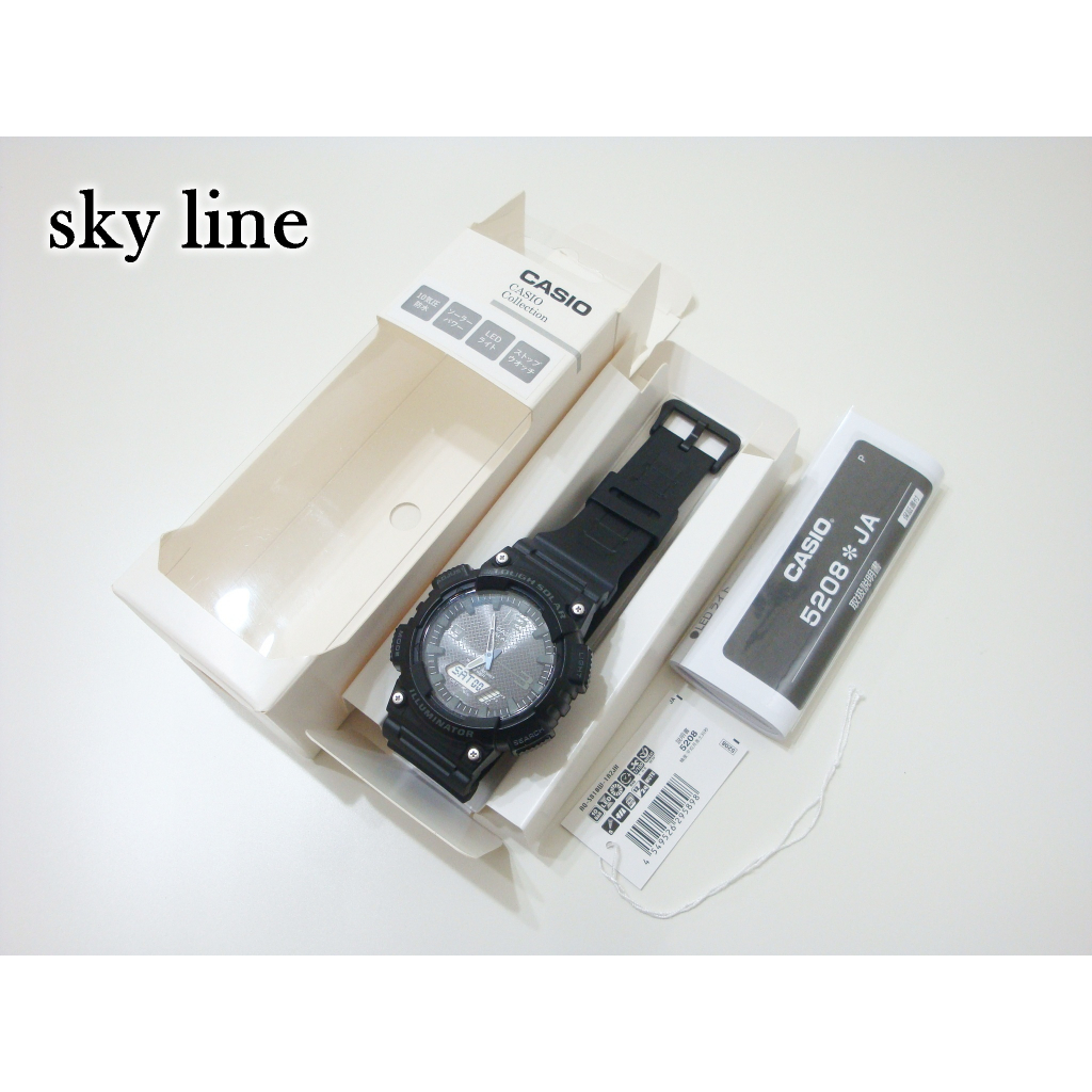 sky line/CASIO卡西歐 電子錶手錶 5208 有指針數字設計 全黑色款 有完整包裝說明書 中性錶男女可戴