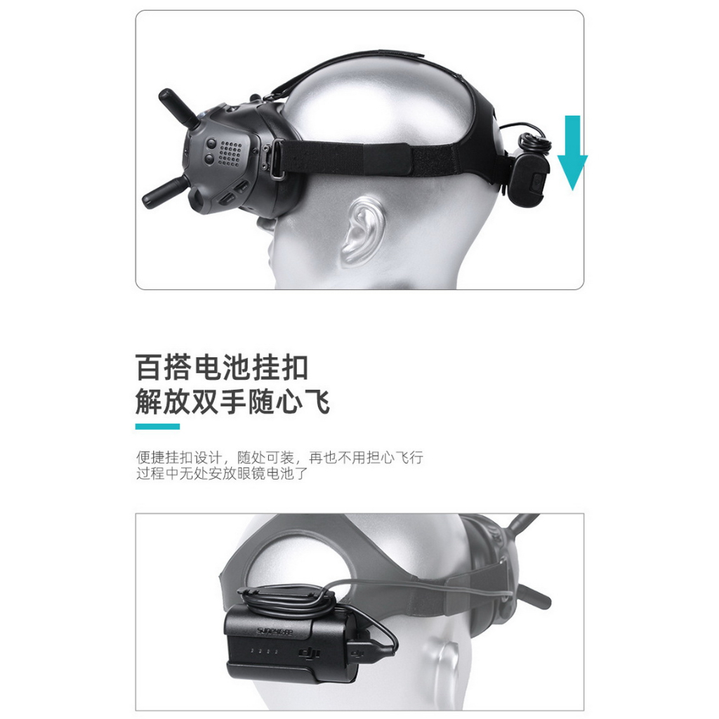 [酷飛] SUNNYLIFE 適用DJI AVATA / FPV V2飛行眼鏡 電池背夾掛扣鉤繞線器 直購$139