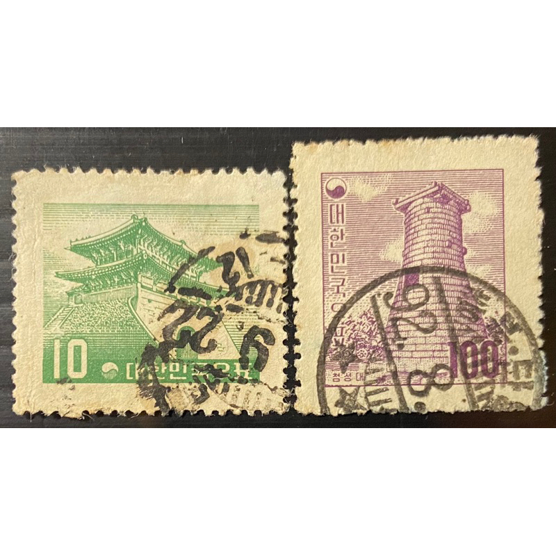 亞洲郵票、韓國🇰🇷老郵票、（B2068）、2枚（舊）、1956-57年。