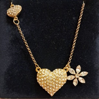 鍍金水晶項鍊-含心型及花款式，可調較項鍊長度