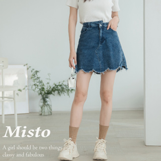 【MISTO SHOP】正韓 A字不修邊單寧褲裙 / 2色 / M-XL / 現貨