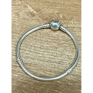 Pandora 潘朵拉 - 925純銀 滿鑽愛心扣頭 手鏈 手環 可加串珠 17cm