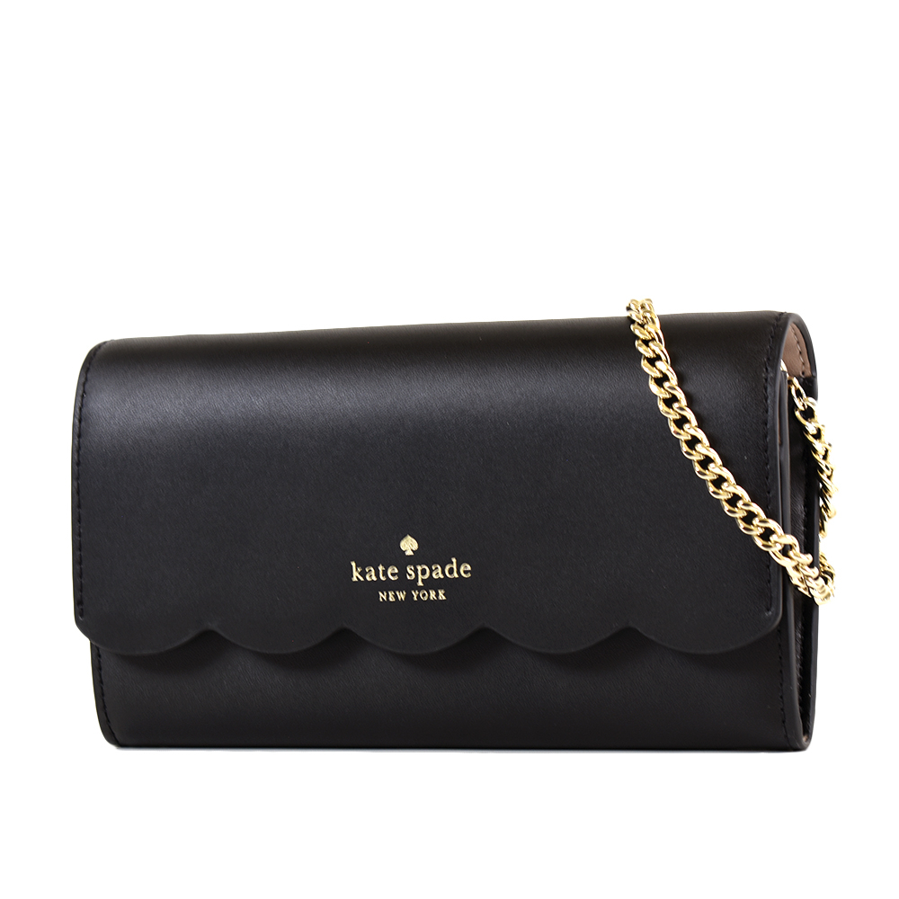 KATE SPADE 花瓣邊翻蓋鍊帶斜背WOC包-黑色【美國正品 現貨】