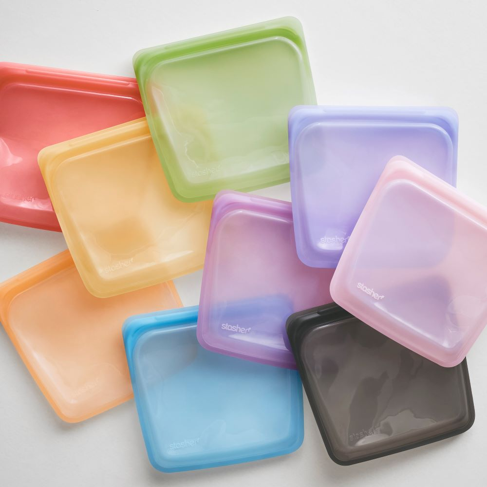 7件組↘7折【Stasher】彩虹方形矽膠密封袋超值7入 紅橙黃綠藍紫+  粉紅/粉紫 二選一