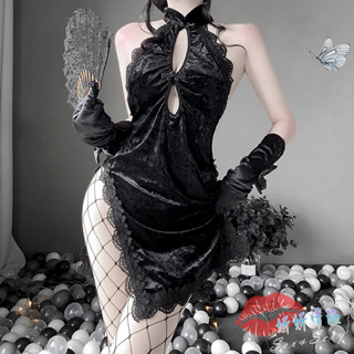 👙妡妡情趣👙現貨 cosplay魅惑新古典性感鏤空波光絲絨開高叉旗袍 挑逗刺激 制服的誘惑 角色扮演 情趣睡衣A142