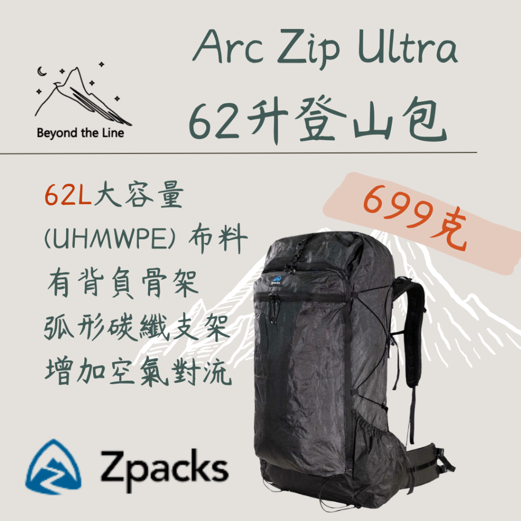 【預購免運】Zpacks Arc Zip Ultra 62L 699g 輕量化 登山後背包 單攻過夜行程 機車野營 縱走