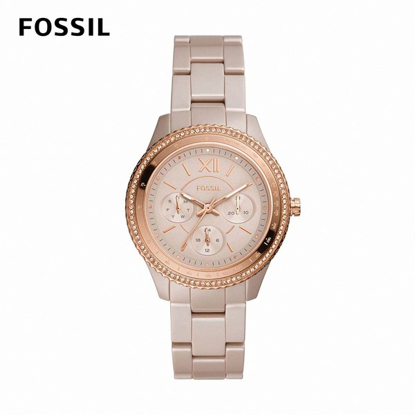 FOSSIL Stella 氣質典雅晶鑽錶圈三眼陶瓷腕錶/女錶CE1112