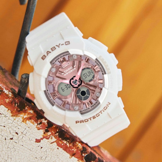 CASIO 卡西歐 BABY-G 街頭搖滾時尚雙顯錶-白x香檳粉(BA-130-7A1)/43.3mm