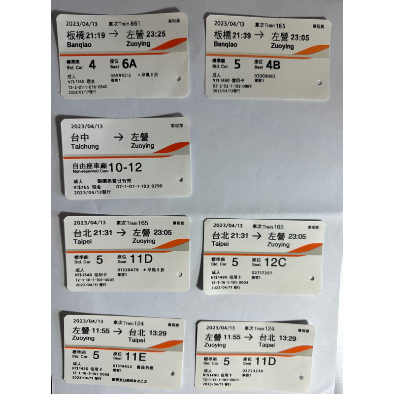 每日更新台北→左營高鐵票 僅台北→左營車票日期可許願