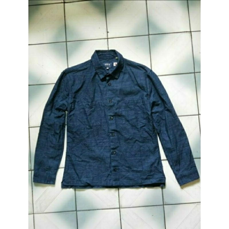 LEVI'S made &amp; craft 男款 高階 LMC 丹寧長袖襯衫 深藍色-0號 S size