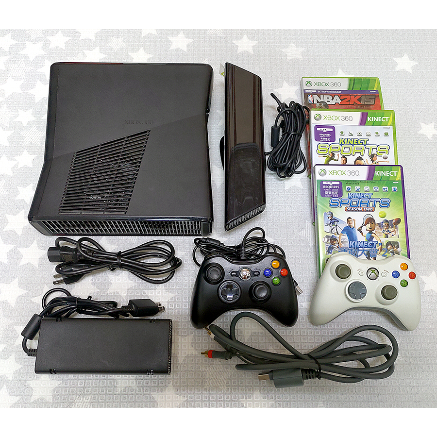 台灣現貨【無盒】Xbox 360 Slim 4G內建容量 (黑色霧面) + Kinect (體感) 贈3片遊戲