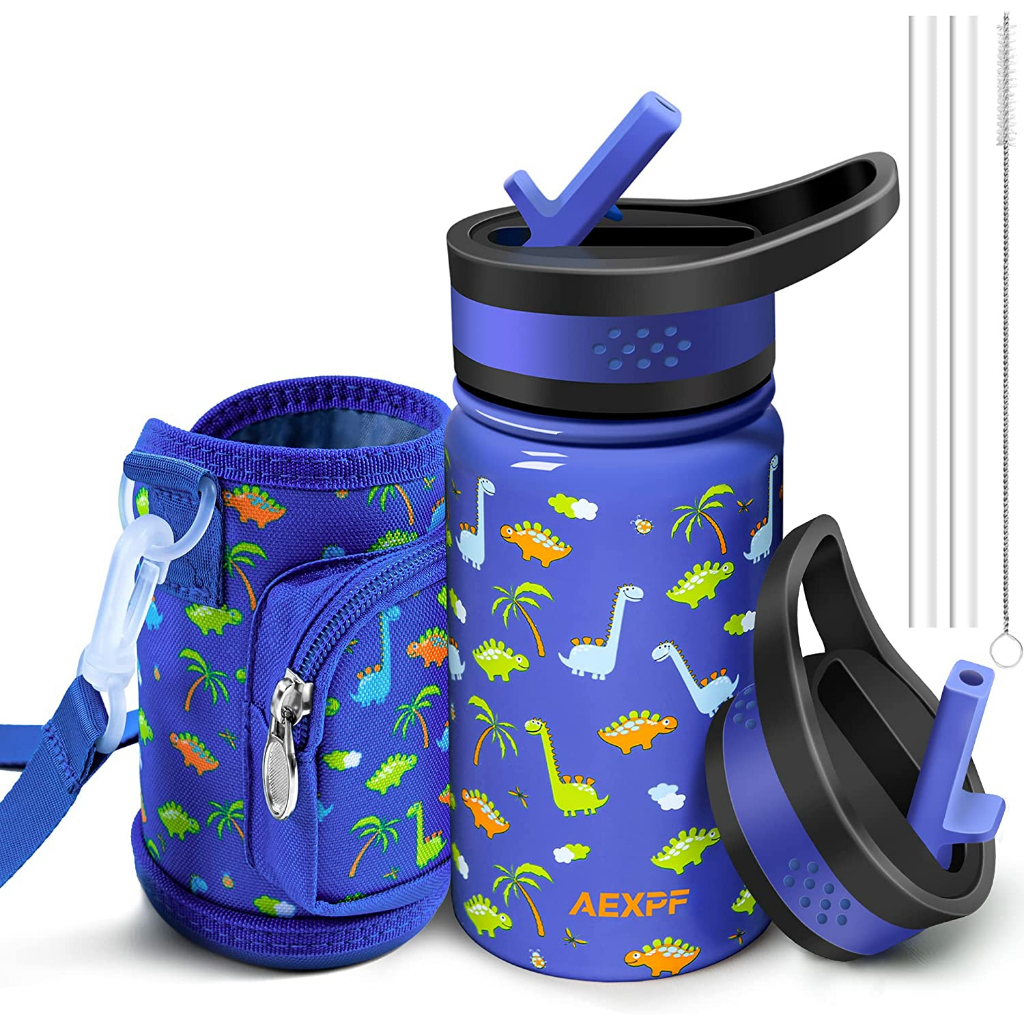 預購414ML🚀空運🚀美國專櫃 恐龍 兒童 吸管水壺 兒童保溫水壺 不鏽鋼水壺 保溫杯 AEXPF  保護套 提袋