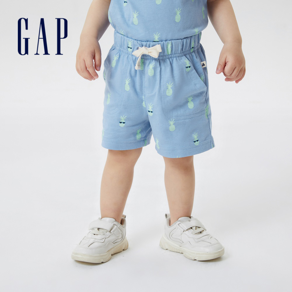 Gap 嬰兒裝 Logo/印花抽繩鬆緊短褲 布萊納系列-藍色(668155)