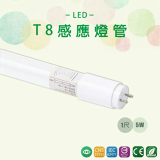【臺灣品牌】LED 1尺 5W 智慧人體感應燈管 微波雷達感應 T8燈管 全電壓 白光 玻璃感應燈管 全亮全滅 無待機